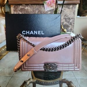 ** SOLD** Chanel Pink Glazed Leather Medium Boy Bag with Silver Hardware